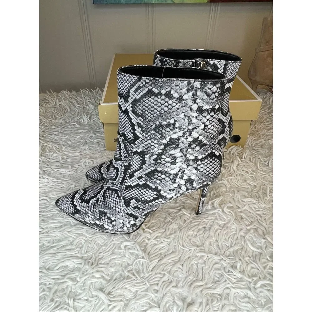 Michael Kors Rue Snake Embossed Leather Ankle Boots 7.5 NEW